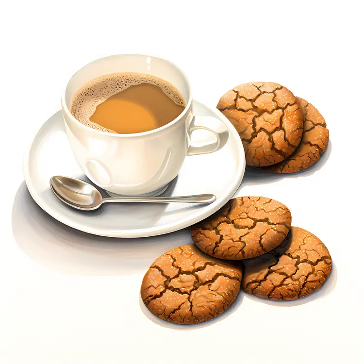 Coffee and Cookies with Spoon on Saucer