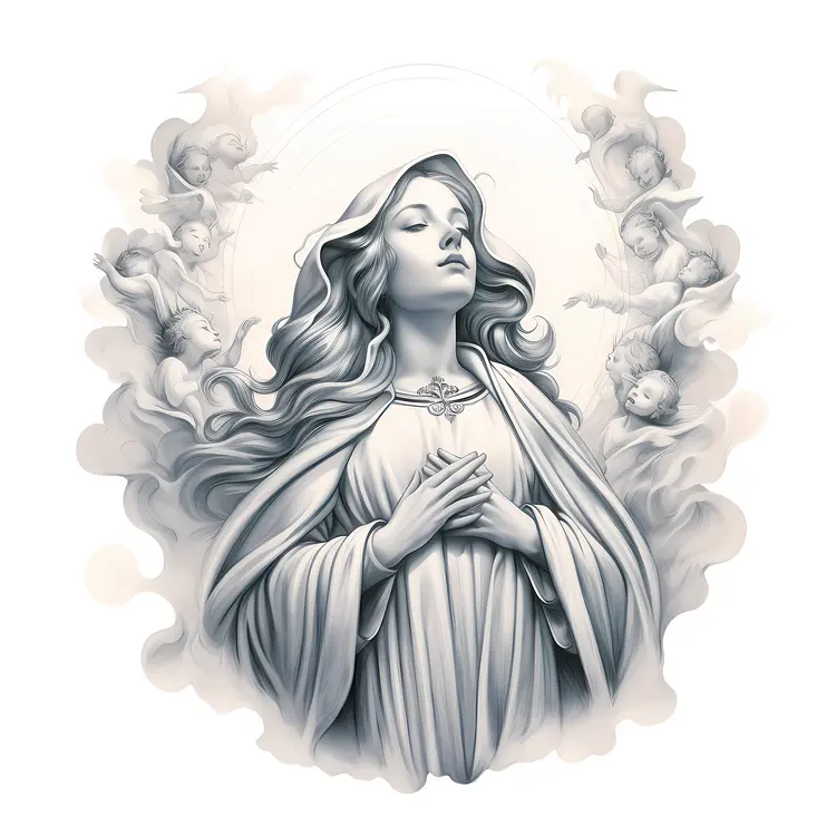 Virgin Mary with Angels in Religious Illustration