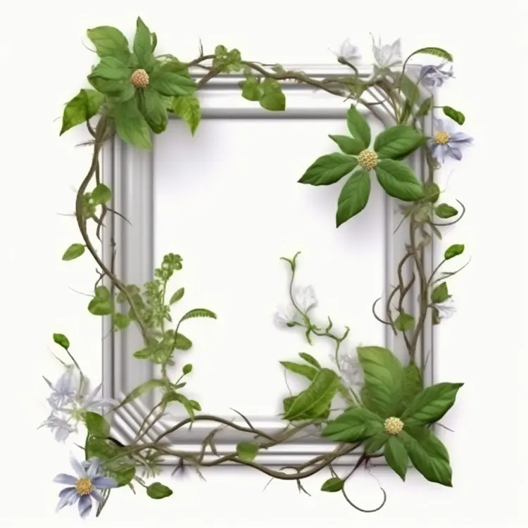 Beautiful Floral Frame with Green Leaves and Flowers