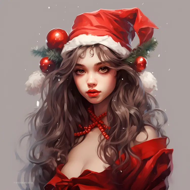 Festive Girl in Santa Hat with Ornaments
