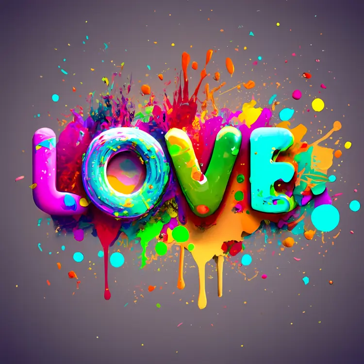 Colorful LOVE Word Art with Paint Splashes