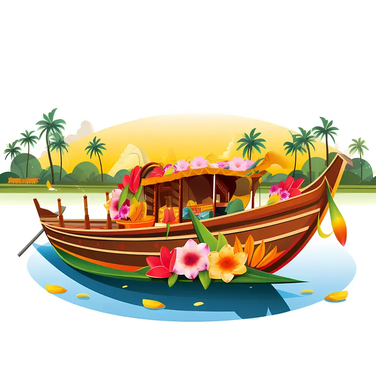 Flower Decorated Boat on Water