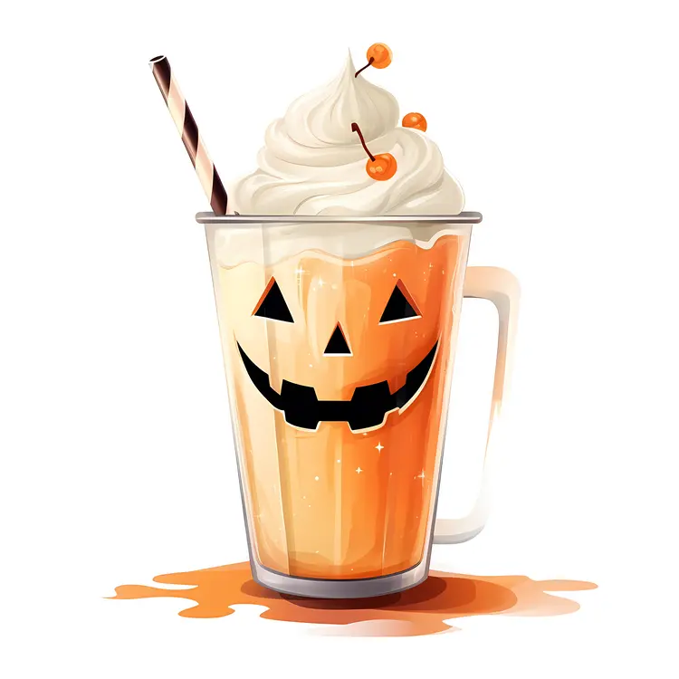 Pumpkin Milkshake with Whipped Cream and Straw