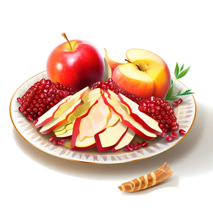 Fresh Apples and Pomegranates on a Plate