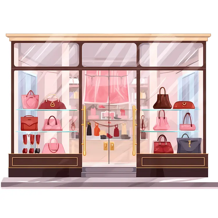 Fashionable Handbag Storefront Illustration