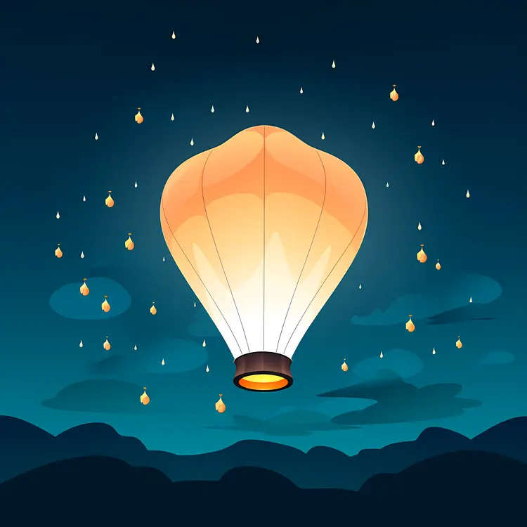 Sky Lantern in Night Sky