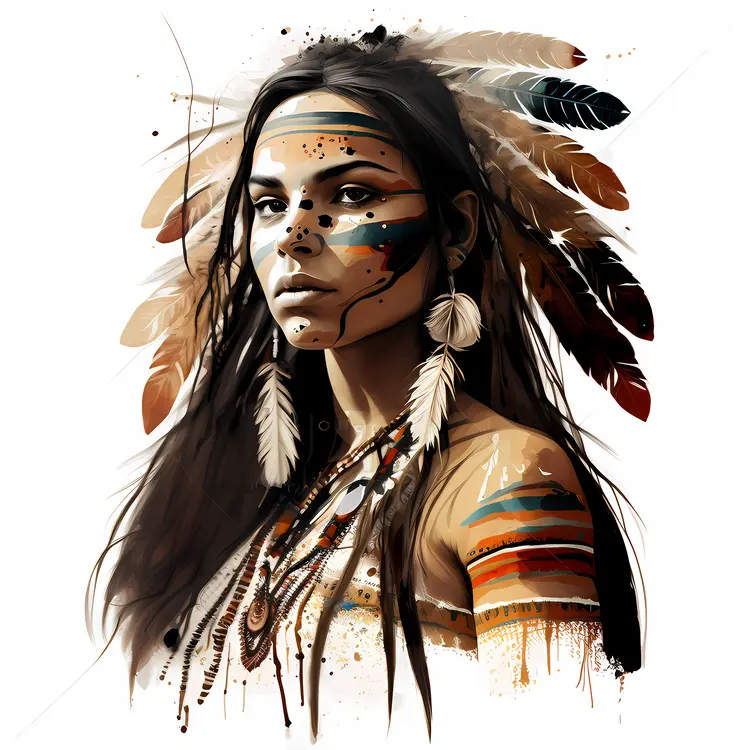 Native American Woman with Feather Headdress