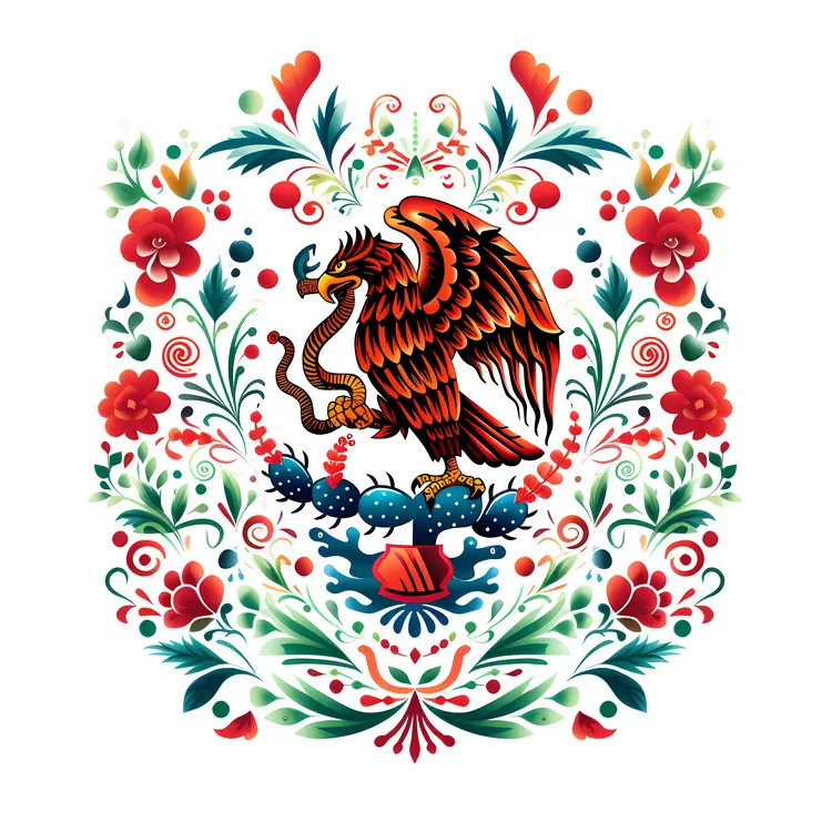 Traditional Mexican Emblem with Eagle and Serpent