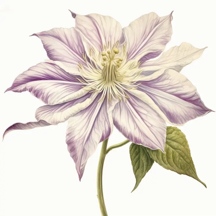 Beautiful Clematis Flower Botanical Illustration