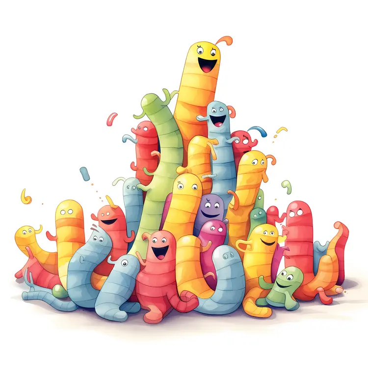 Happy Colorful Worms Cartoon Illustration