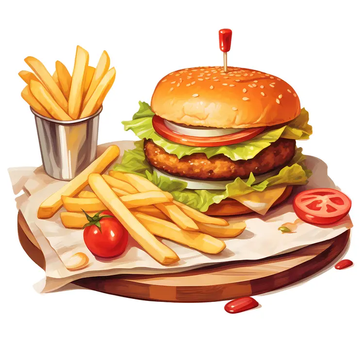 Delicious Burger with French Fries