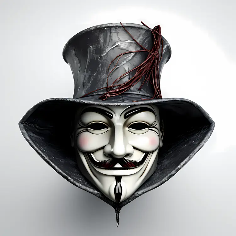 Guy Fawkes Mask with Gray Hat