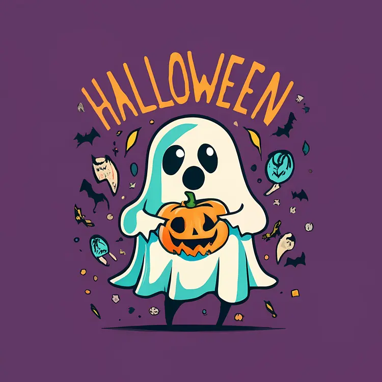 Cute Halloween Ghost with Pumpkin
