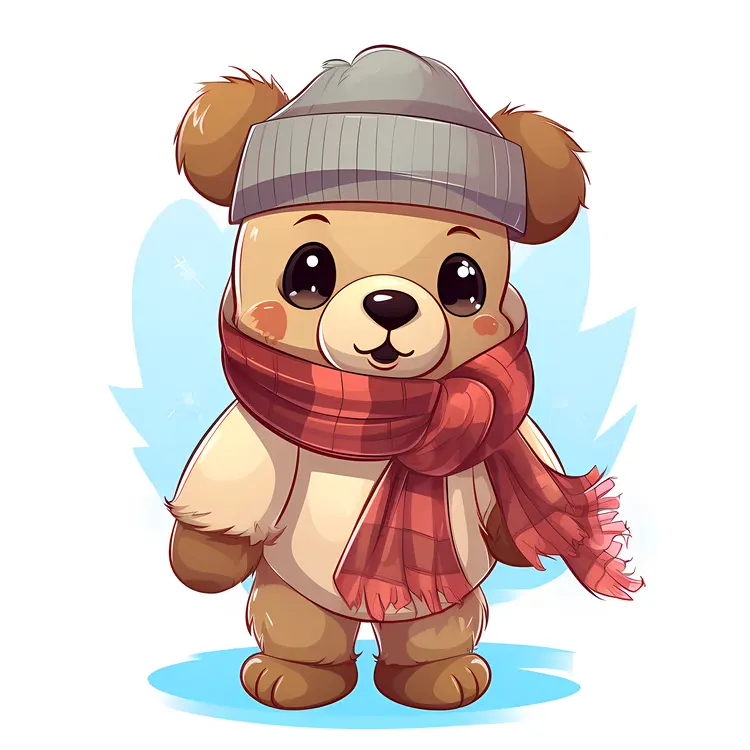 Cute Bear with Scarf and Hat