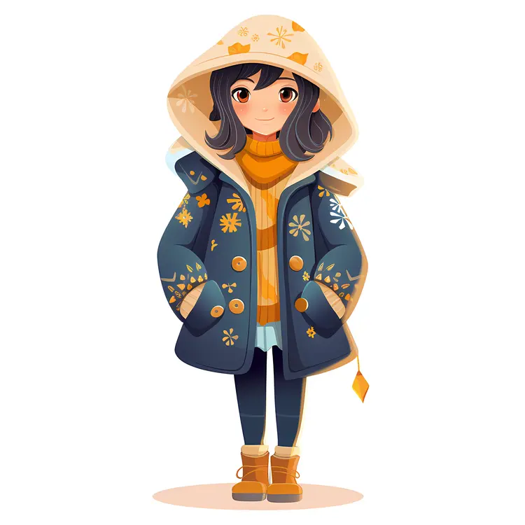 Cute Girl in Winter Coat Illustration