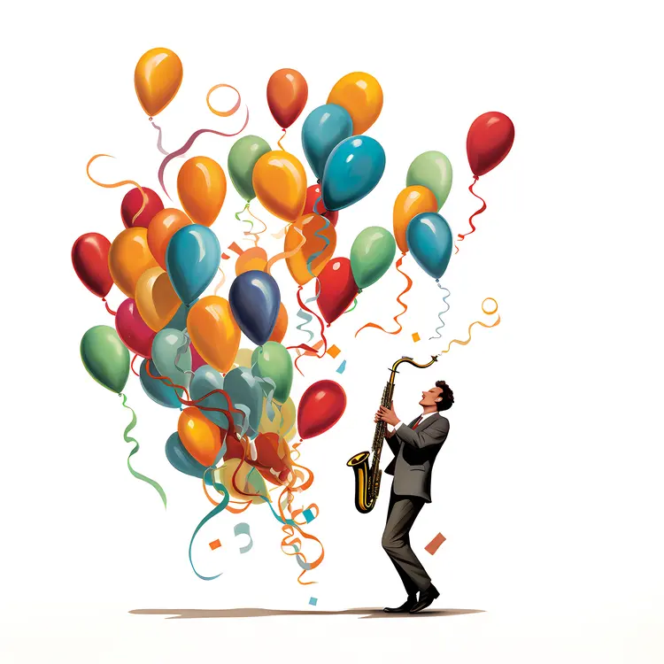 Saxophone with Colorful Balloons