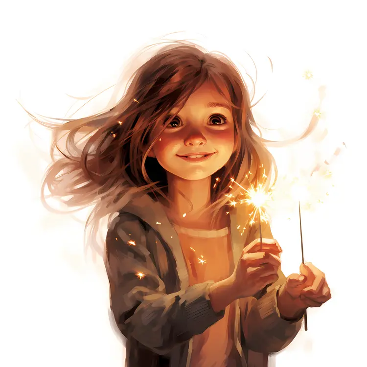 Happy Girl Holding a Sparkler