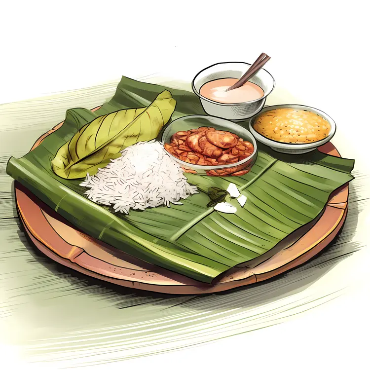 Traditional Indian Meal on Banana Leaf