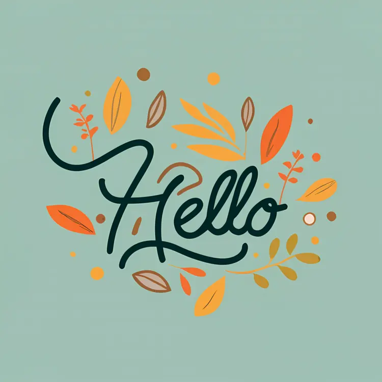 Hello Text with Autumn Leaves