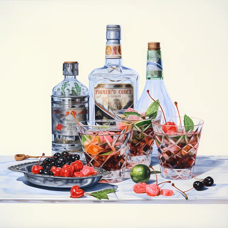 Refreshing Cocktails with Fruits and Mint