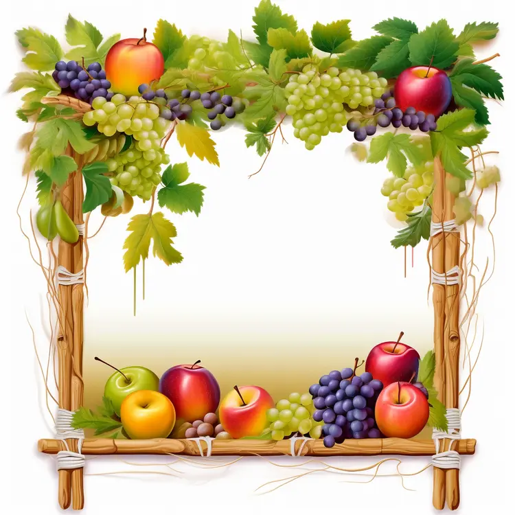 Colorful Fruits in Wooden Frame for Harvest Season