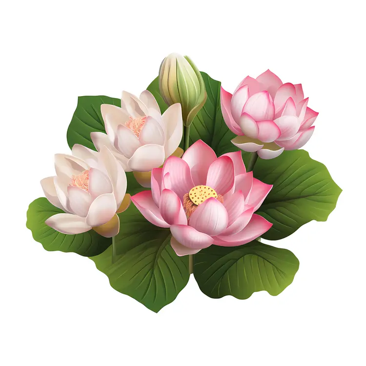 Beautiful Pink Lotus Flowers with Green Leaves