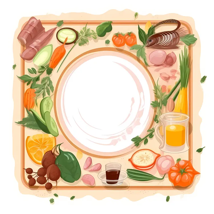 Empty Plate Surrounded by Fresh Ingredients
