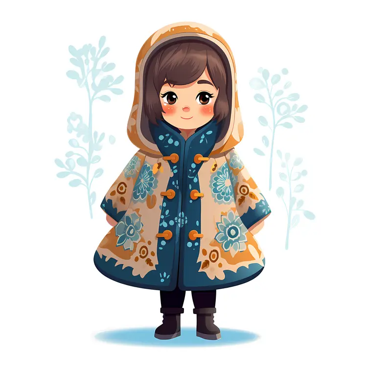 Cute Girl in Floral Coat Illustration
