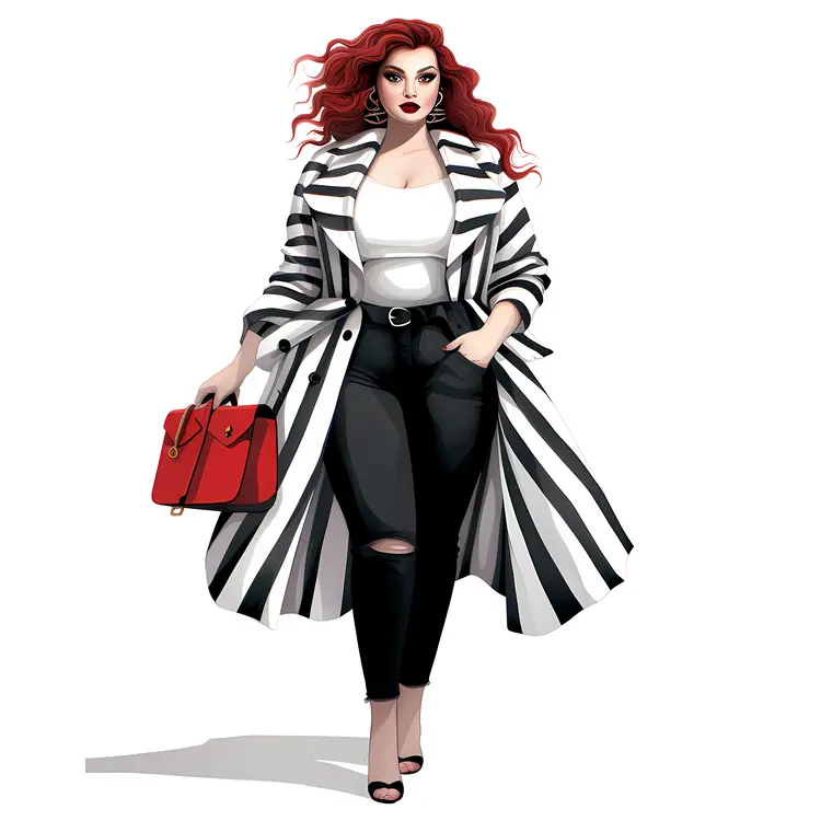 Chic Woman in a Striped Coat