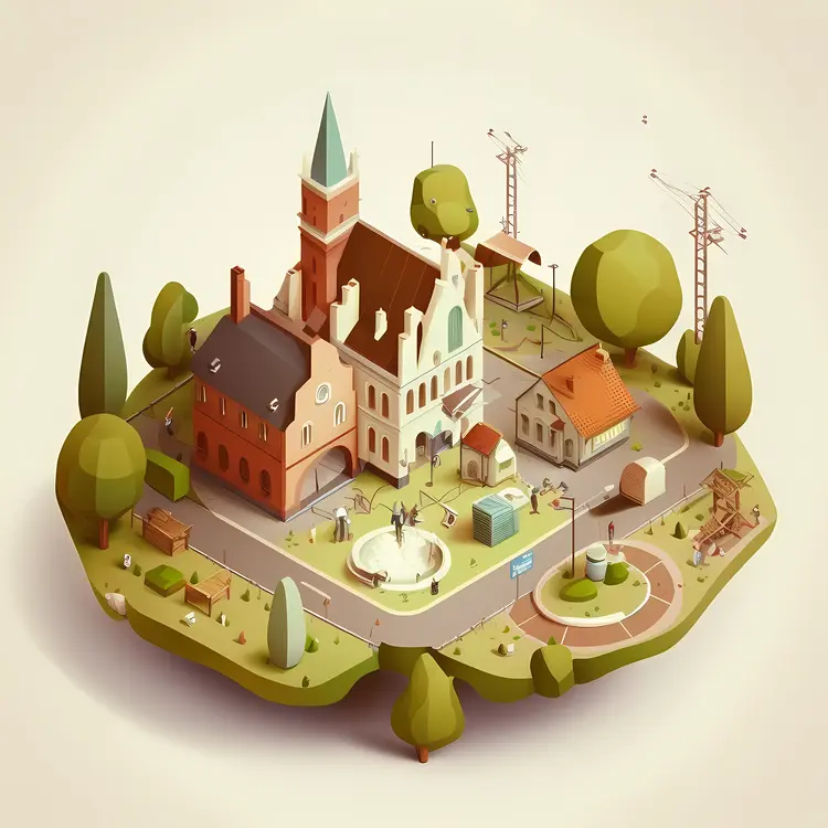 Church and park in a quaint neighborhood