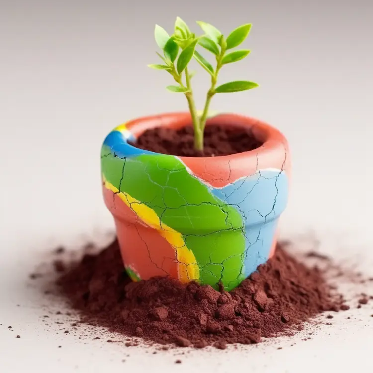 Colorful Plant Pot with Young Plant for Earth Day
