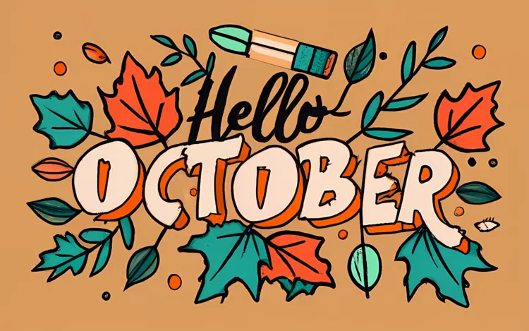 Hello October with Colorful Autumn Leaves