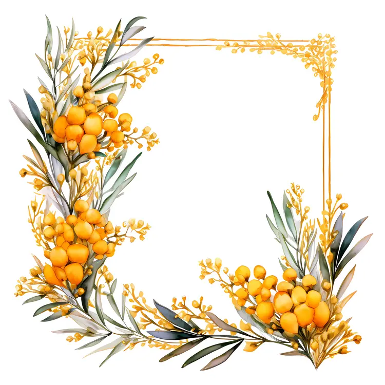 Yellow Flowers and Green Leaves Watercolor Floral Frame