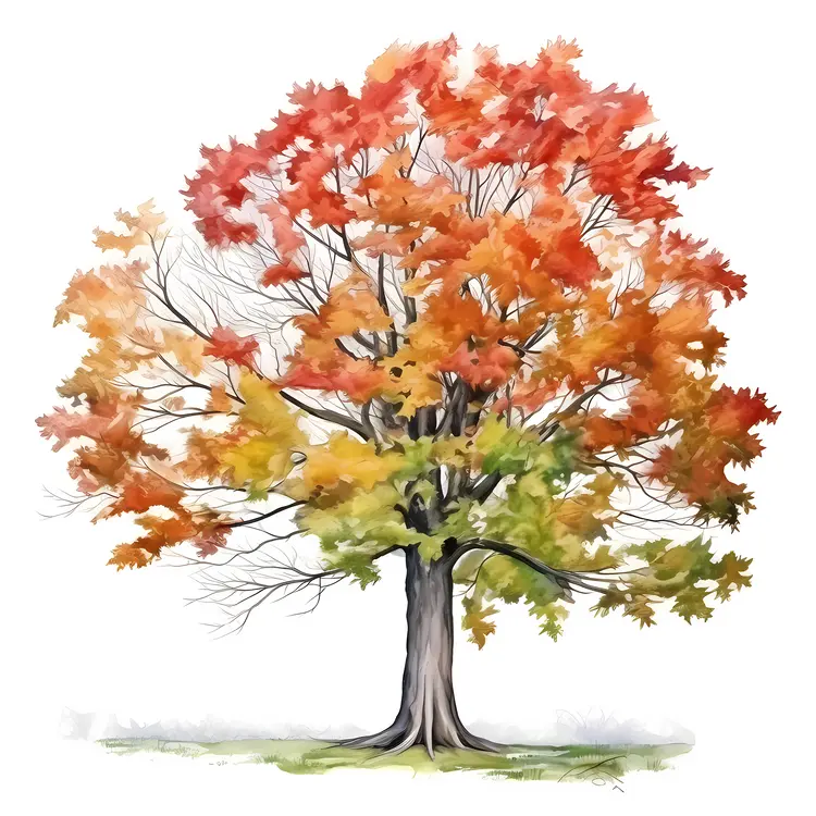 Colorful Autumn Tree with Red and Yellow Leaves
