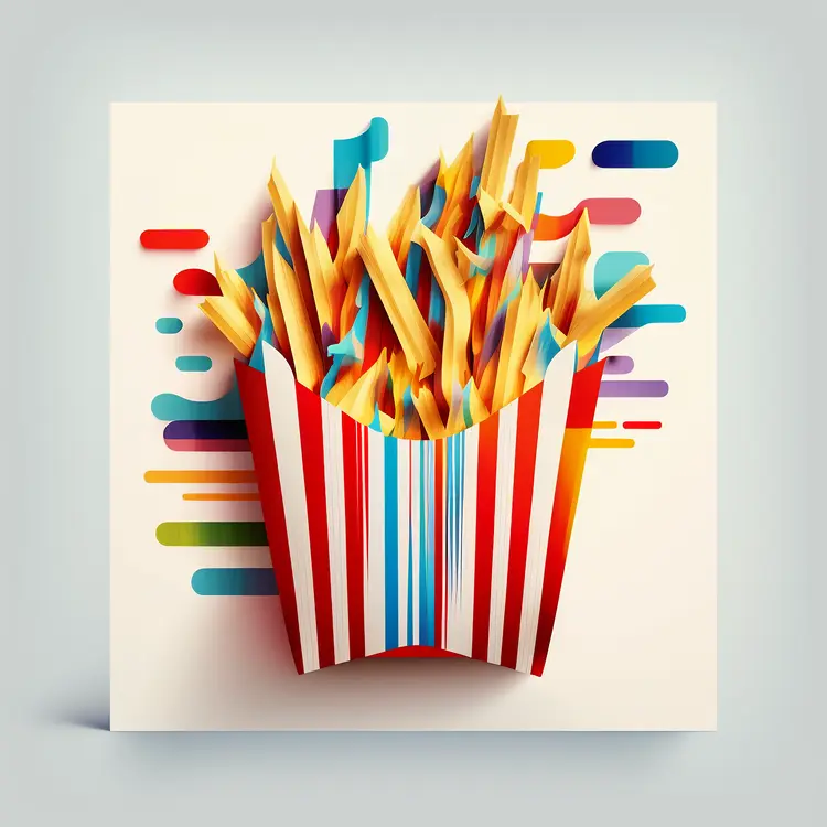 Colorful French Fries in Red and White Striped Container