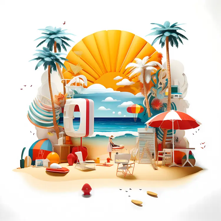Vibrant Summer Beach Scene with Palm Trees and Ocean