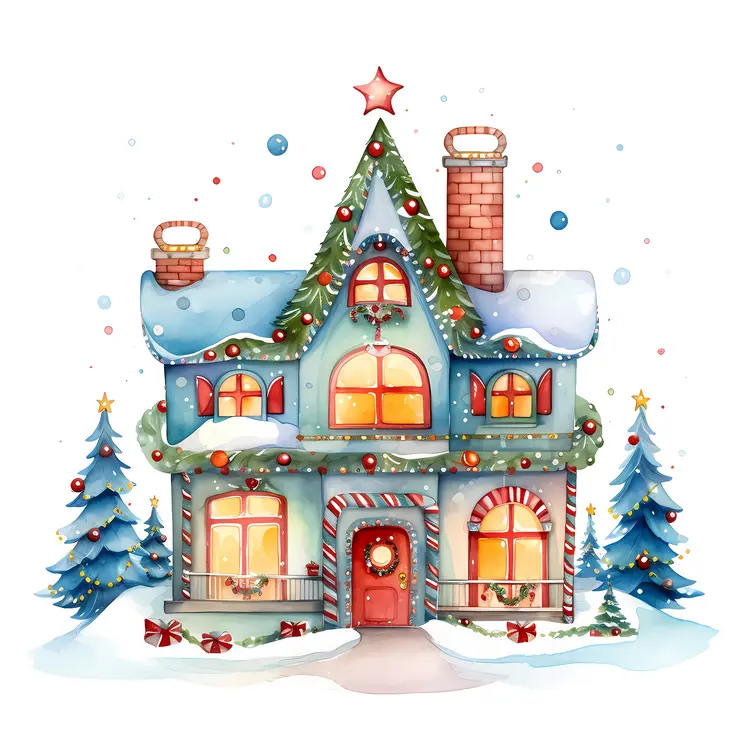 Festive House with Christmas Decorations