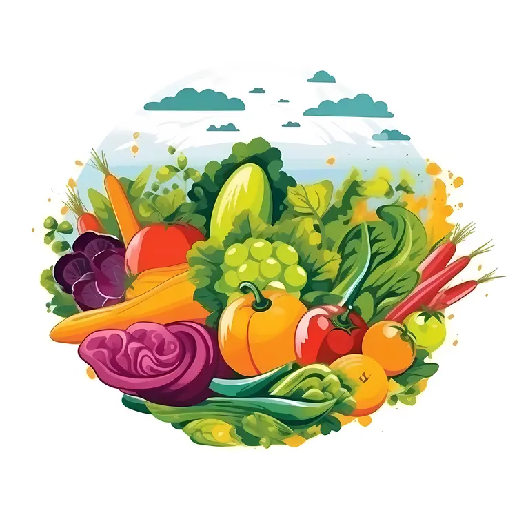 Assorted Vegetables and Fruits in a Natural Setting