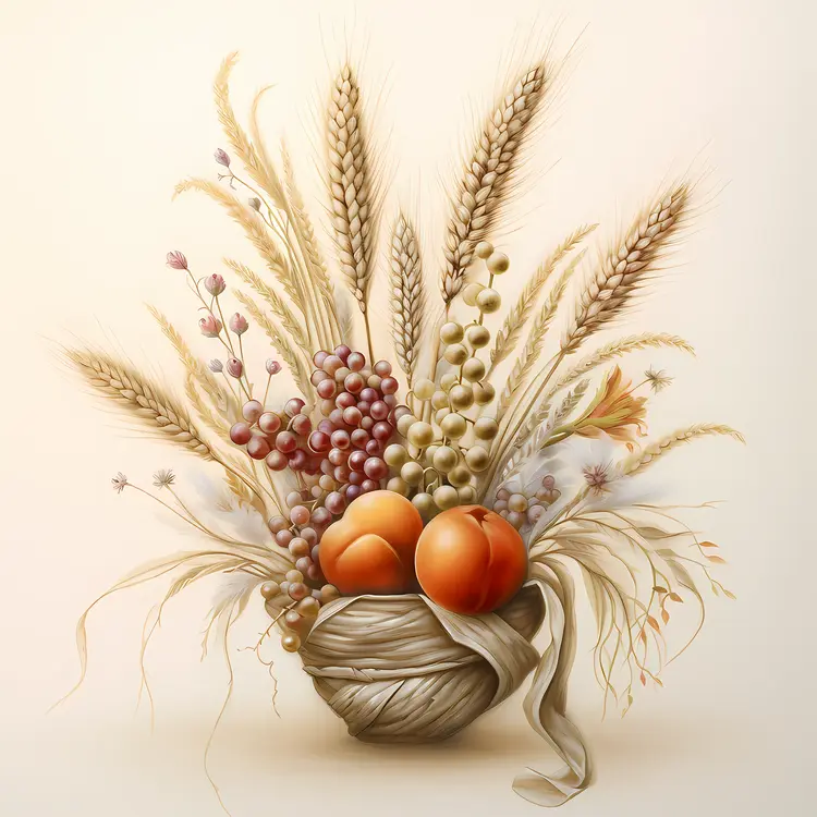 Decorative Fruit Basket with Wheat and Berries