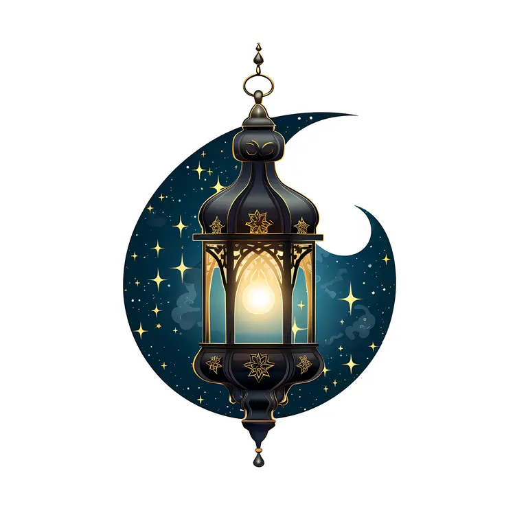 Ornate Lantern with Crescent Moon