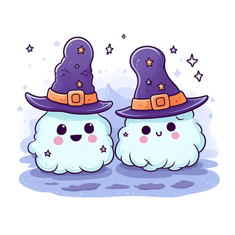 Cute Clouds with Witch Hats for Halloween