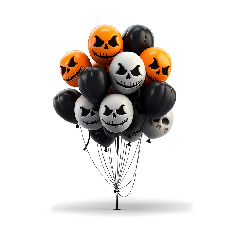 Spooky Halloween Balloons in Orange, Black, and White