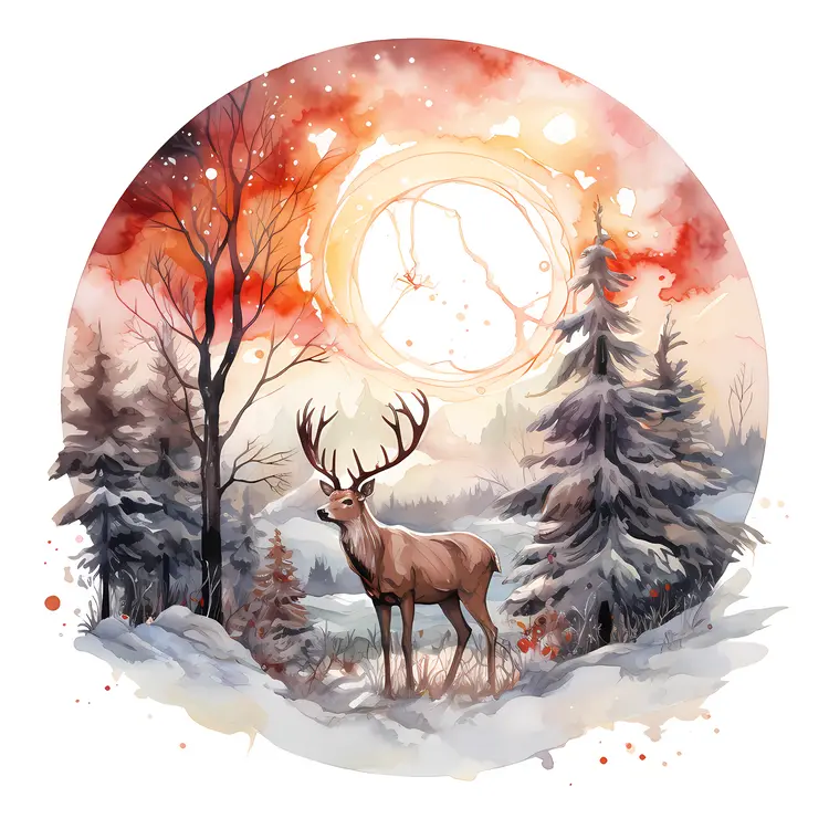 Deer in Winter Forest Landscape