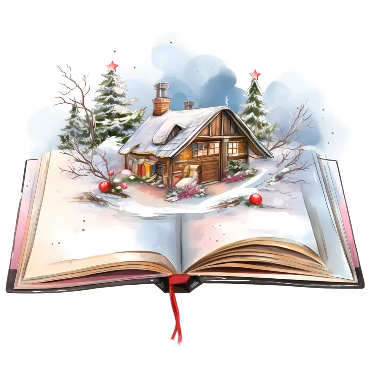 Open Book with Snowy Cabin