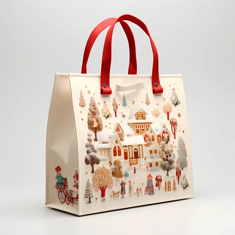 Winter Scene Bag with Snowy Houses