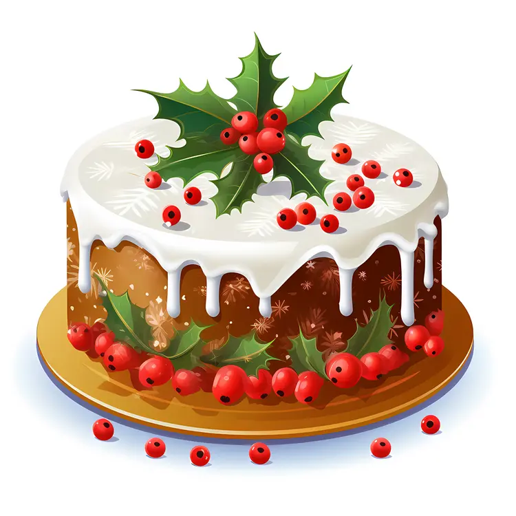 Christmas Cake with Holly and Icing