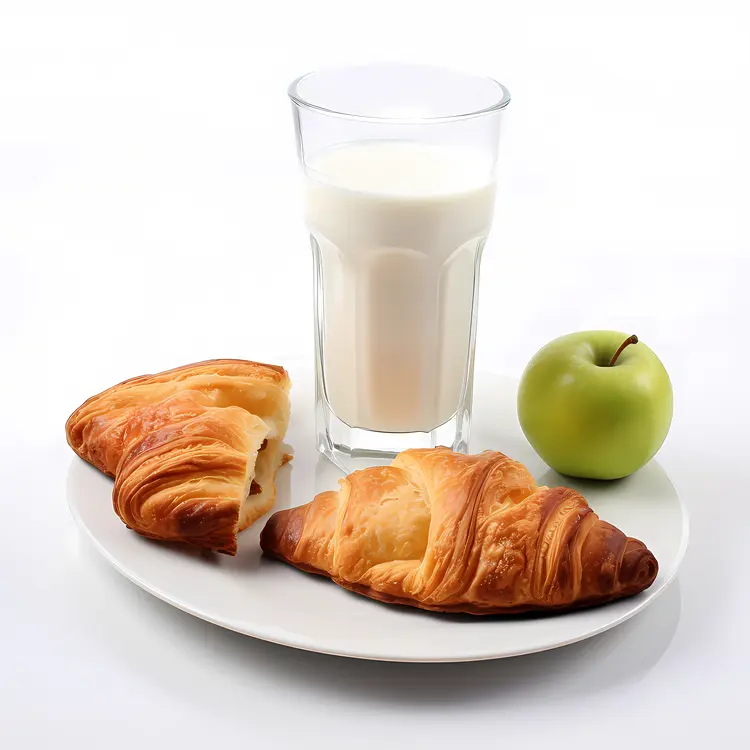 Delicious Croissant Breakfast with Milk and Apple