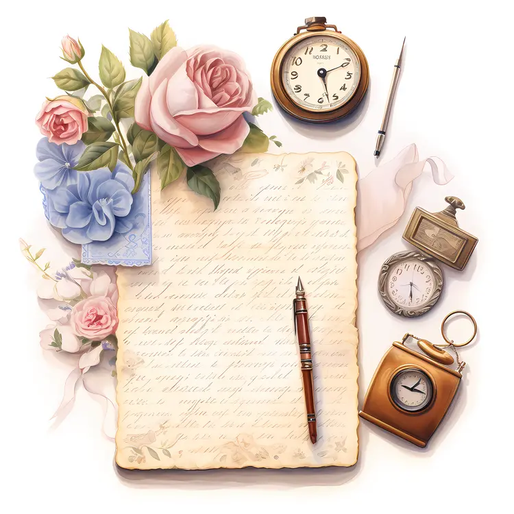 Vintage Letter with Flowers and Watches