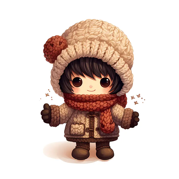 Cute Girl in Winter Clothes with Brown Hat