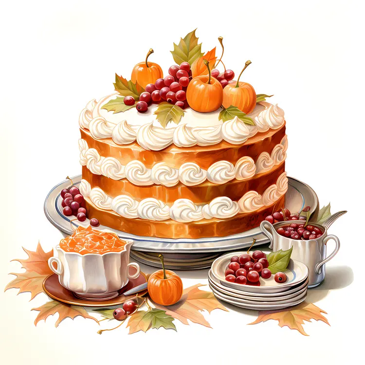 Autumn Fruit Cake with Seasonal Decorations